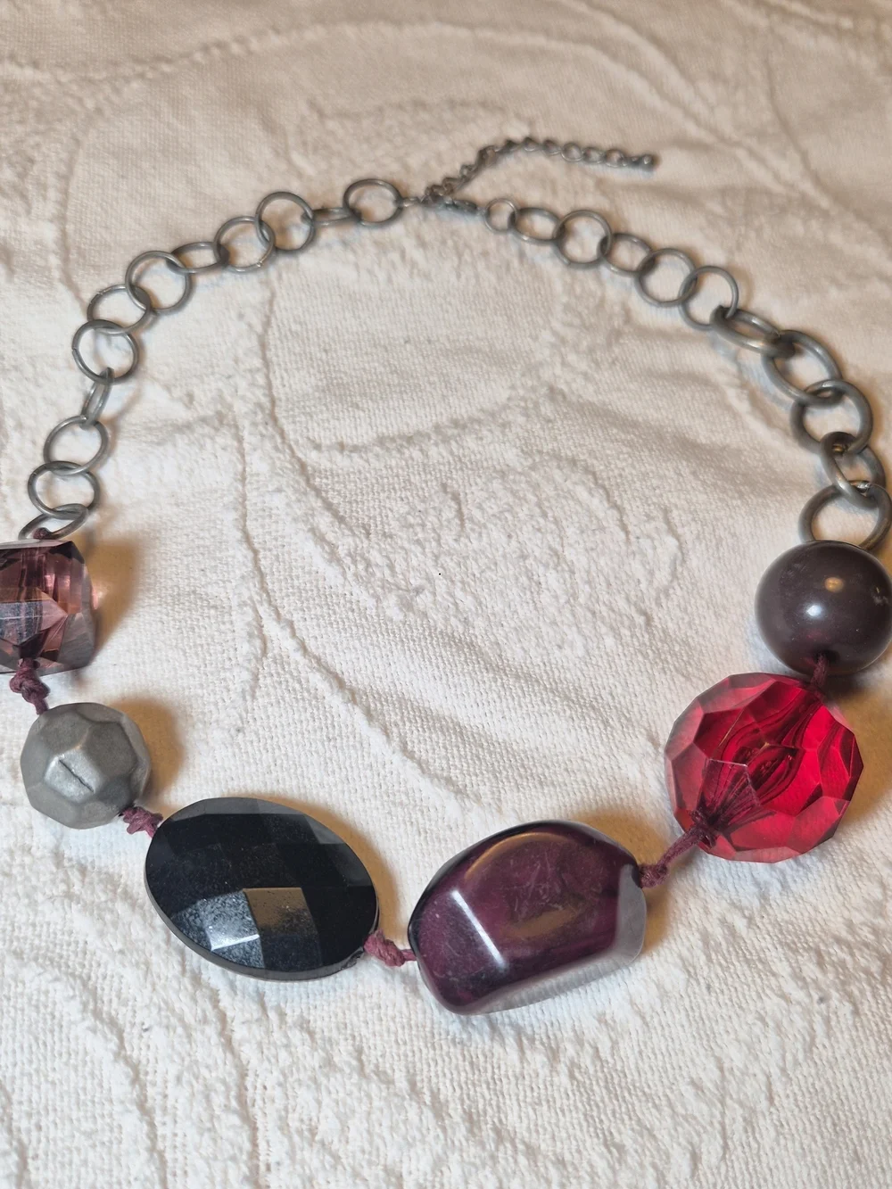 Handmade Vintage Necklace Large Beads Beaded Metal Ring Chain Chunky Statement ✨